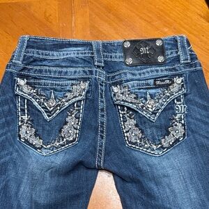Miss Me Dark Blue Skinny Jeans with Embellished Pockets